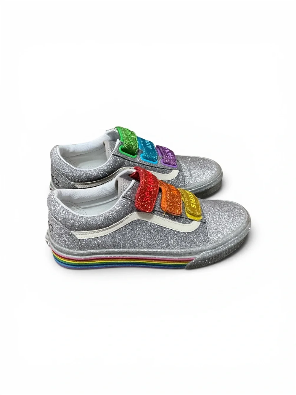 Vans Kids Glitter Low-Top Sneakers - Silver with Rainbow Stripe